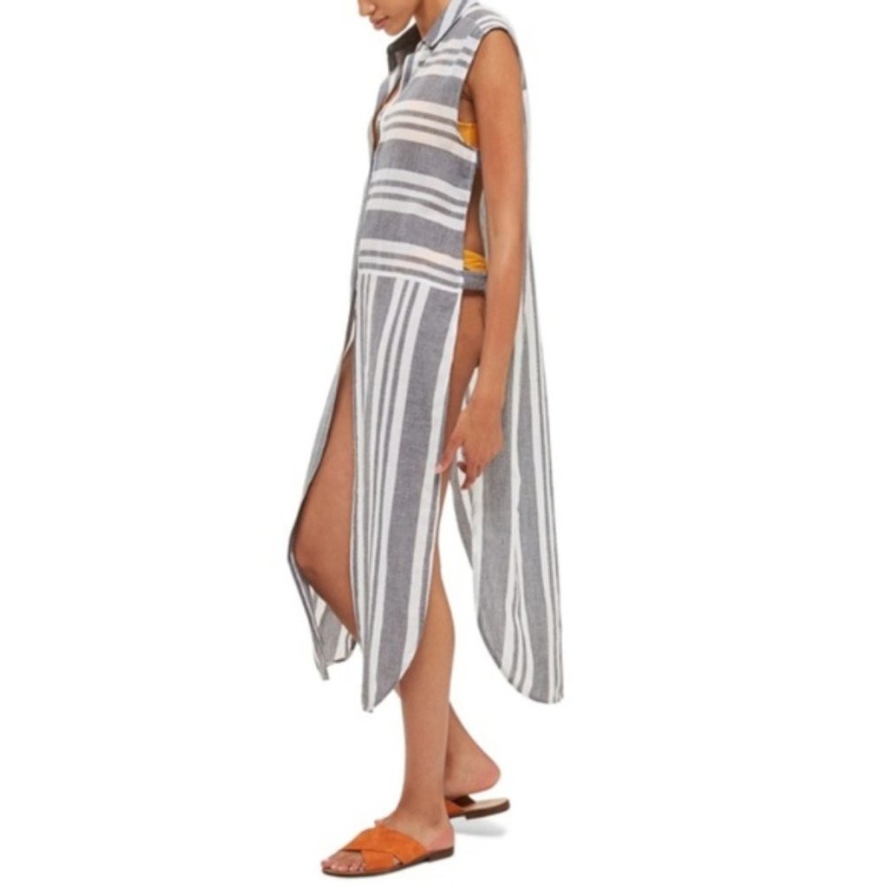Topshop Striped Mixed Media Cover Up Dress